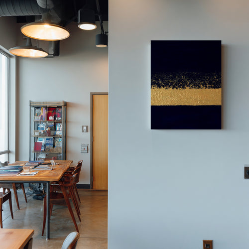 Golden ribbon, dark prussian blue, original canvas artwork