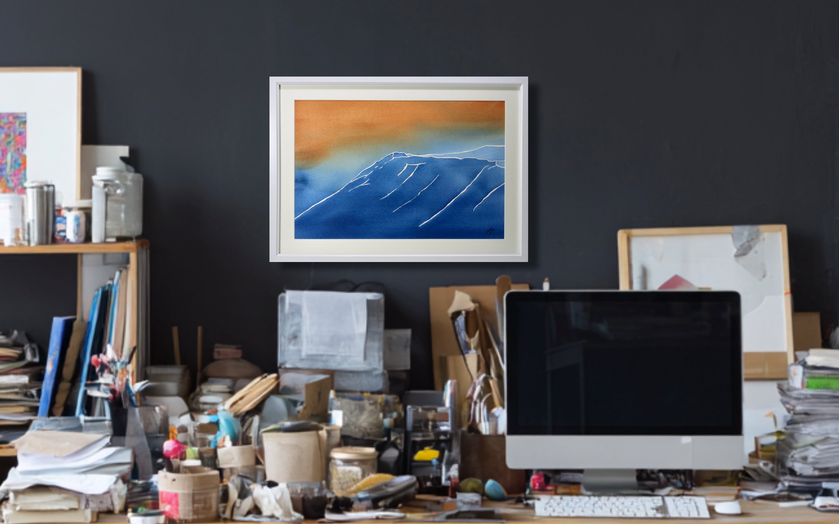 Original watercolour artwork, Edale inspired, A3 size, burnt sienna, cerulean blue hue, prussian blue