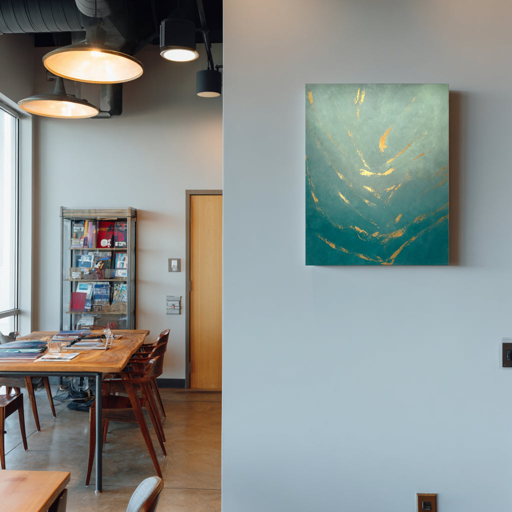 Green, , turquoise and gold original canvas artwork