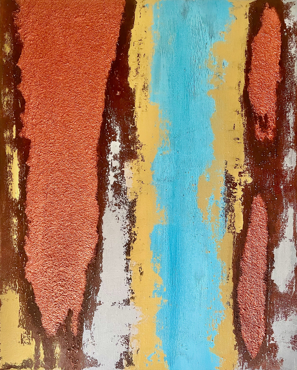 Rust, copper, gold, silver grey, burnt umber, blue, , original canvas artwork