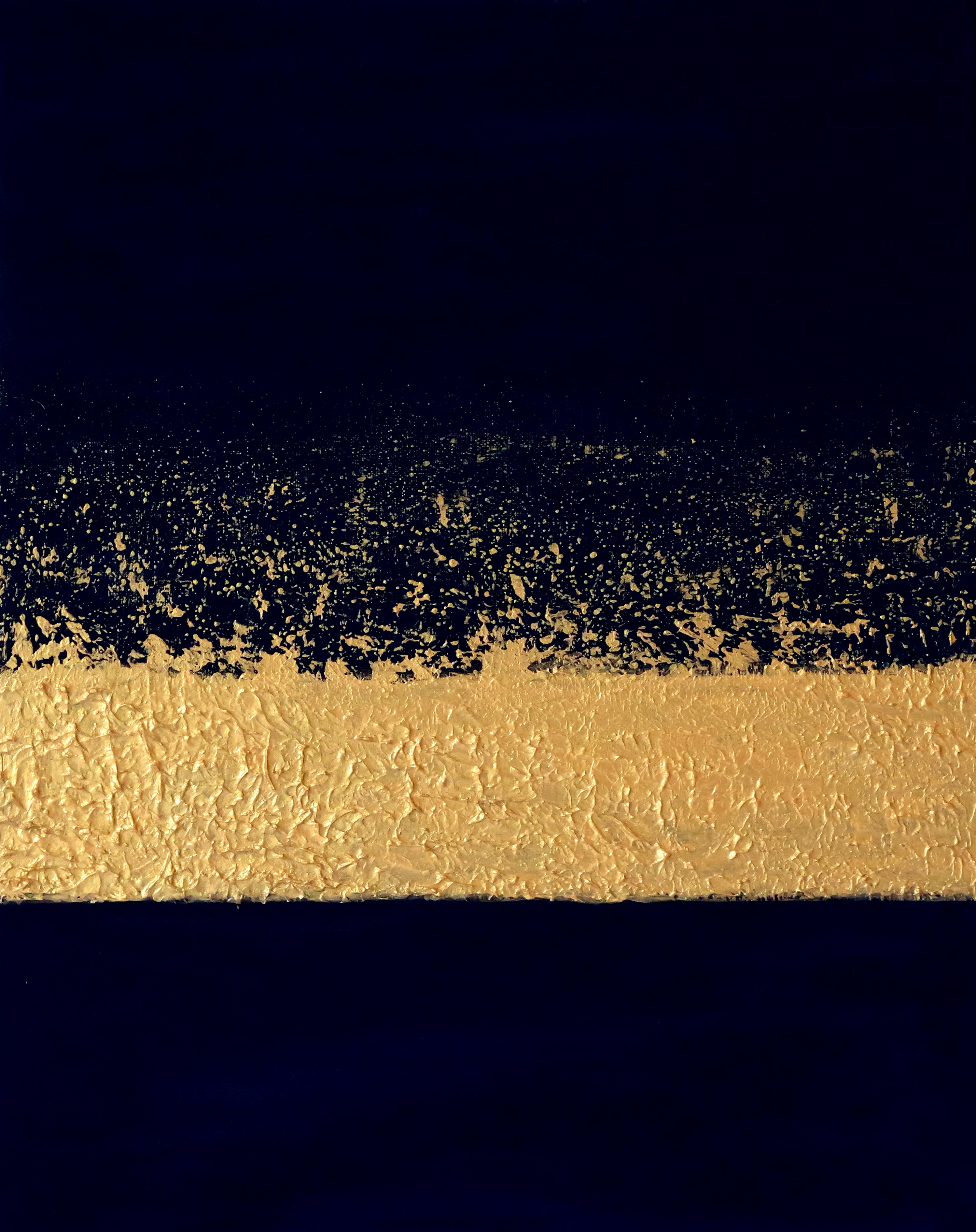 Golden ribbon, dark prussian blue, original canvas artwork