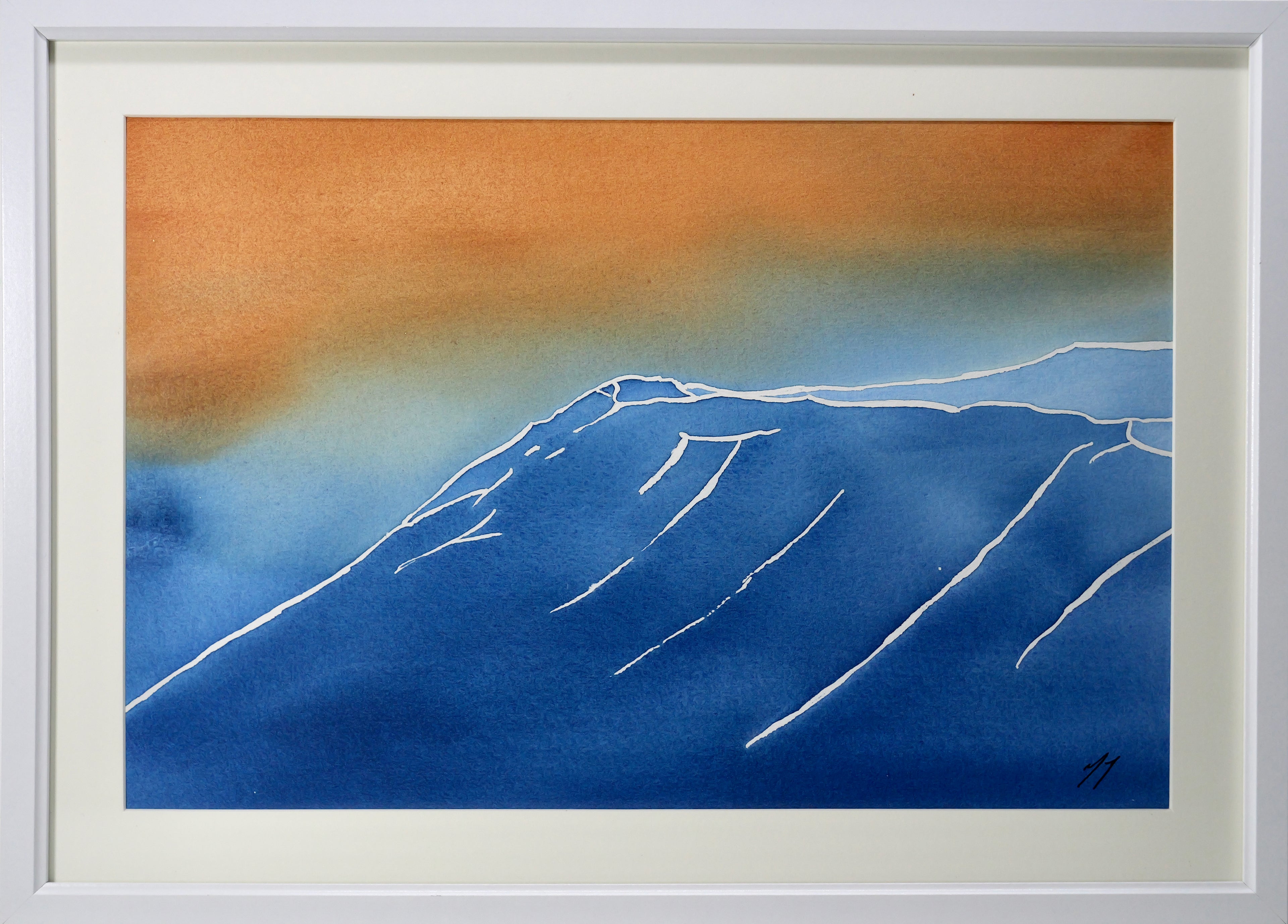 Original watercolour artwork, Edale inspired, A3 size, burnt sienna, cerulean blue hue, prussian blue