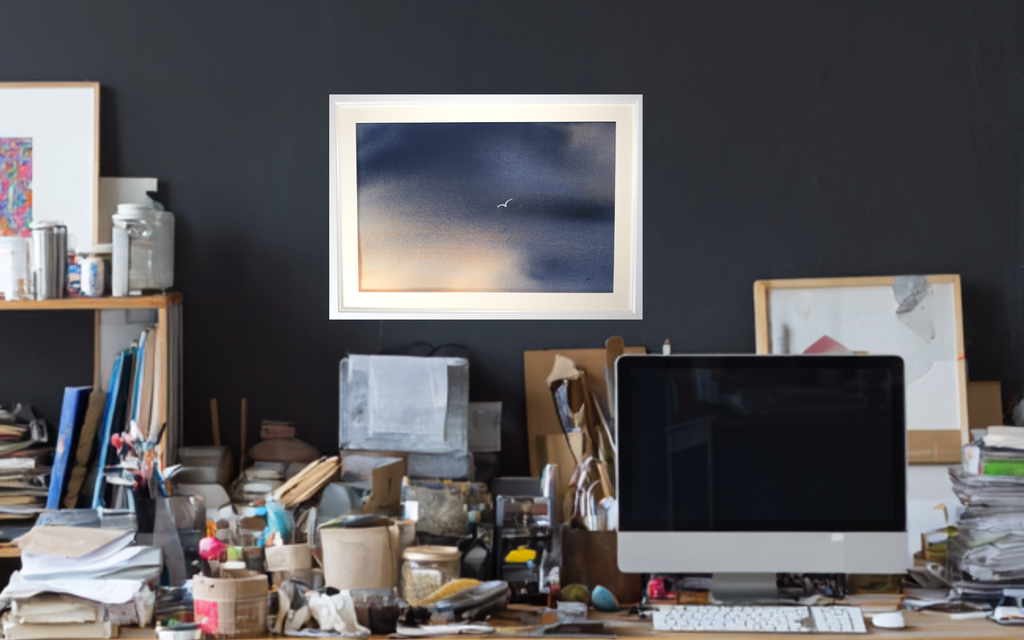 Original watercolour painting, one bird on a backdrop of cobalt blue and paines grey, burnt siena.&nbsp;